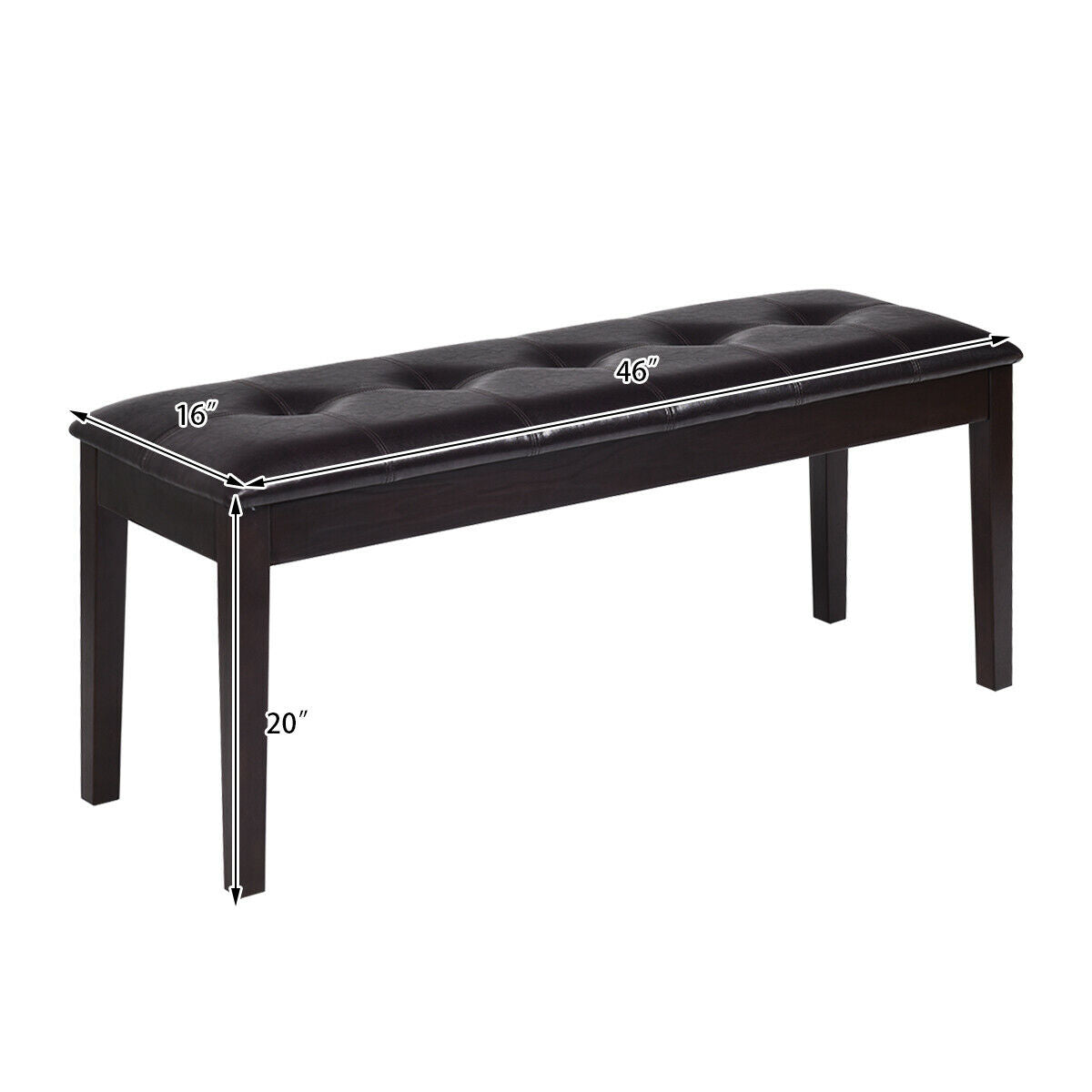 Upholstered Dining Room PU Bench Solid Wood Button Tufted-Brown Kids Crystal