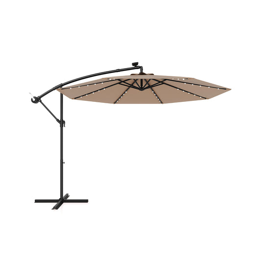 10 Feet Solar Offset Hanging Umbrella with 40 Lamp Beads and Solar Panel-Tan Kids Crystal