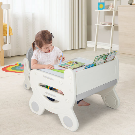 Kids Drawing Table and Chair Set with Watercolor Pens and Blackboard Eraser-Gray Kids Crystal