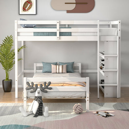 Twin Over Twin Loft Bunk Bed with Bookcase-White