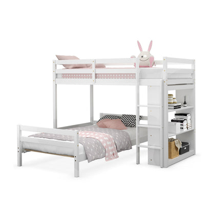 Twin Over Twin Loft Bunk Bed with Bookcase-White