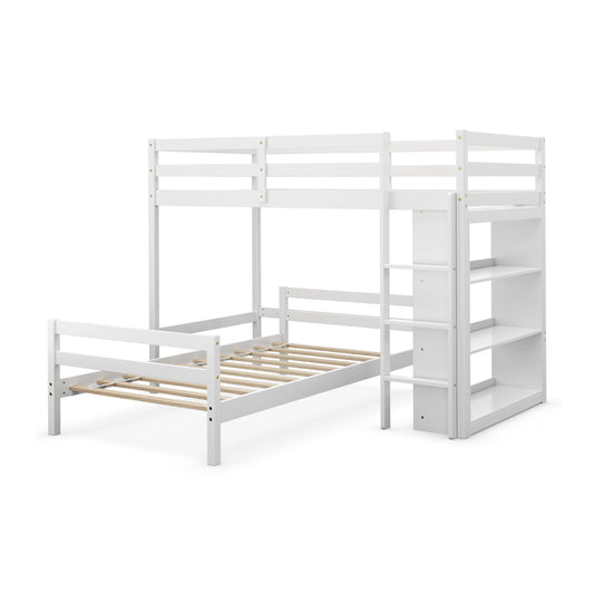 Twin Over Twin Loft Bunk Bed with Bookcase-White Kids Crystal