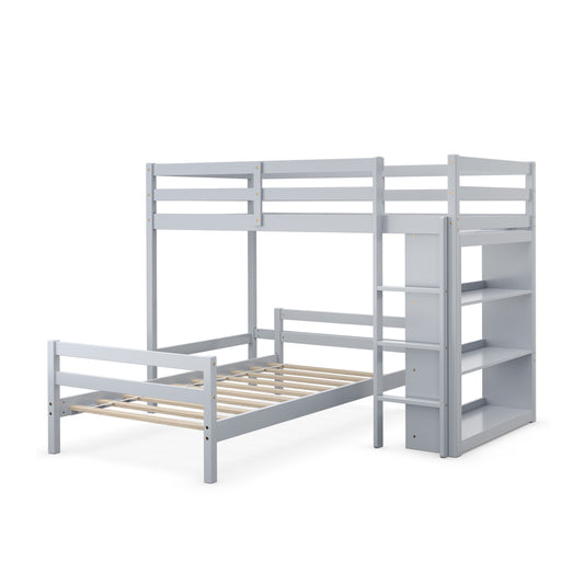 Twin Over Twin Loft Bunk Bed with Bookcase-Gray Kids Crystal