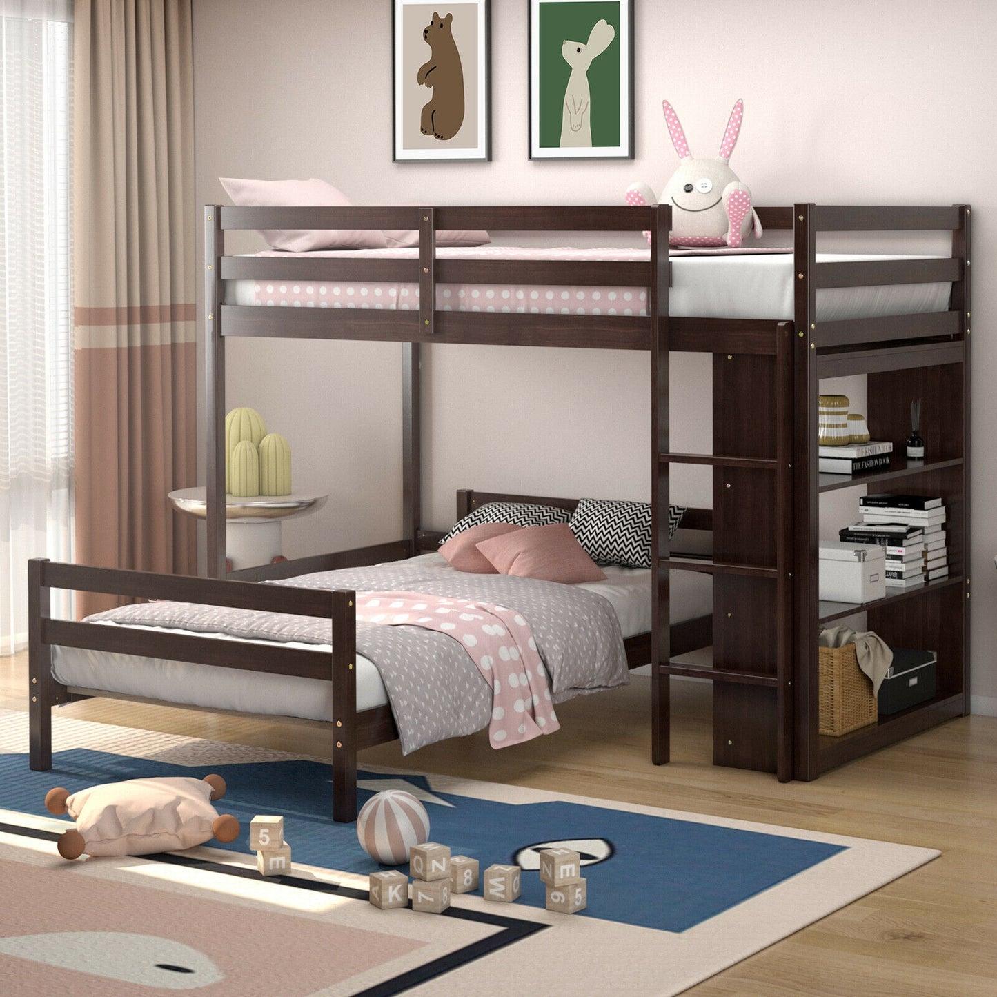 Twin Over Twin Loft Bunk Bed with Bookcase-Espresso Kids Crystal