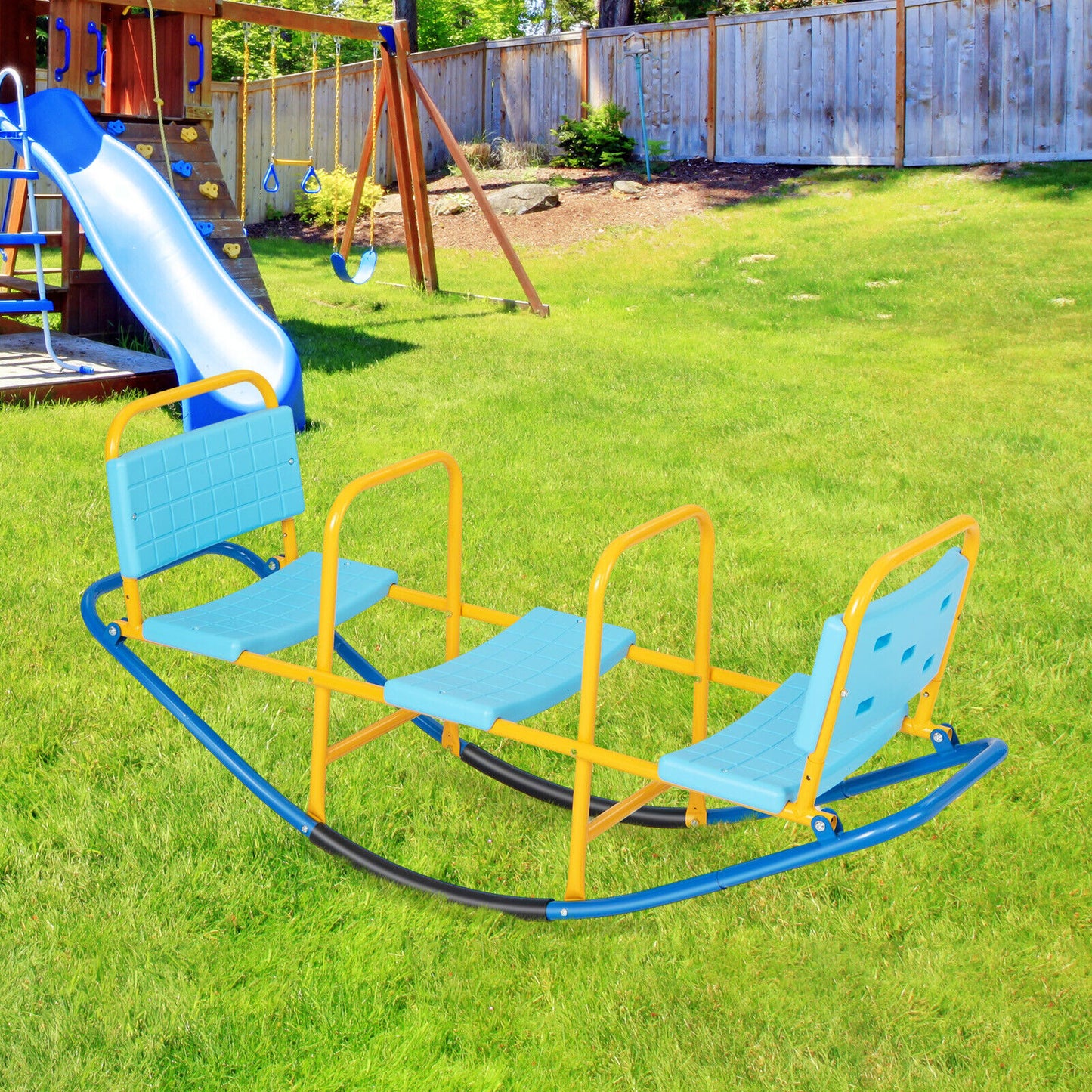Outdoor Kids Seesaw Swivel Teeter for 3 to 8 Years Old-Blue Kids Crystal