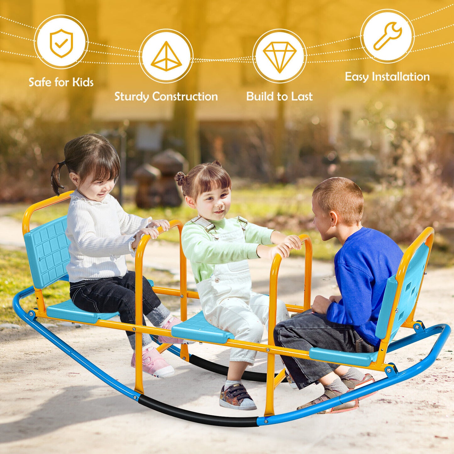 Outdoor Kids Seesaw Swivel Teeter for 3 to 8 Years Old-Blue Kids Crystal