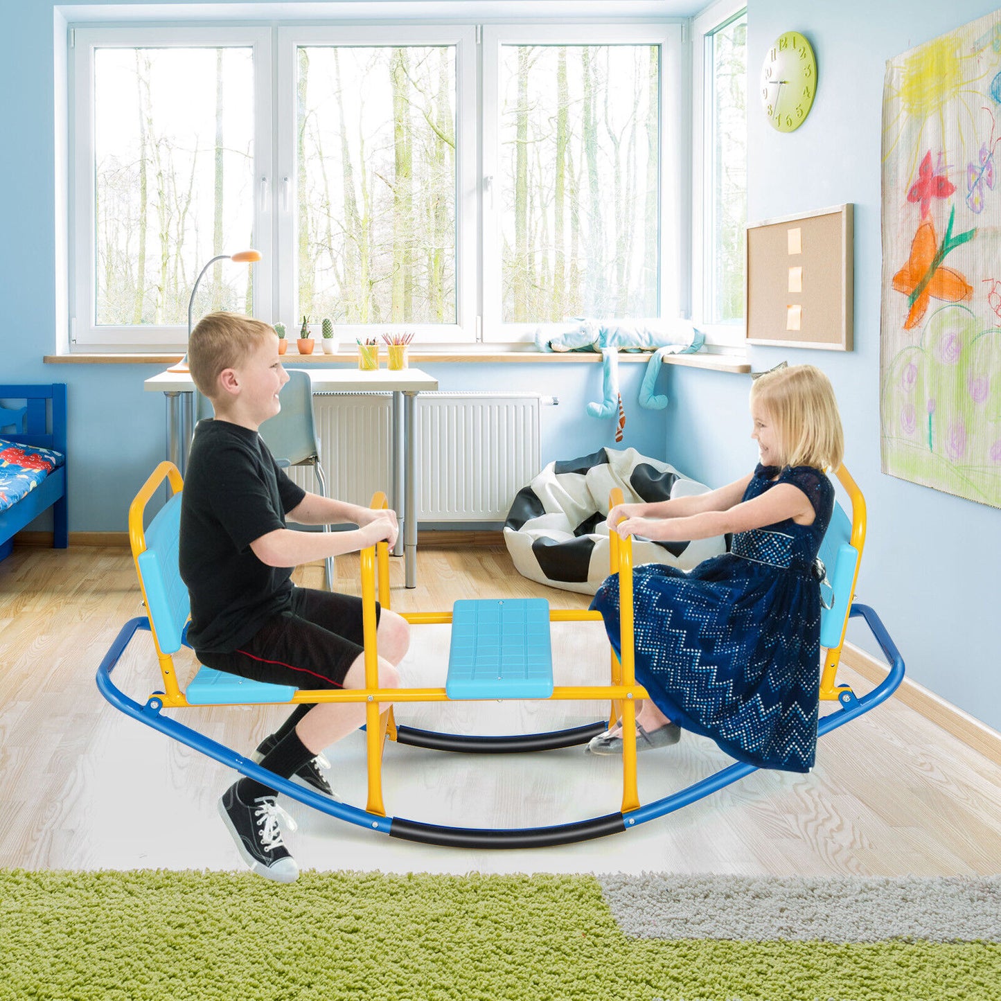Outdoor Kids Seesaw Swivel Teeter for 3 to 8 Years Old-Blue Kids Crystal