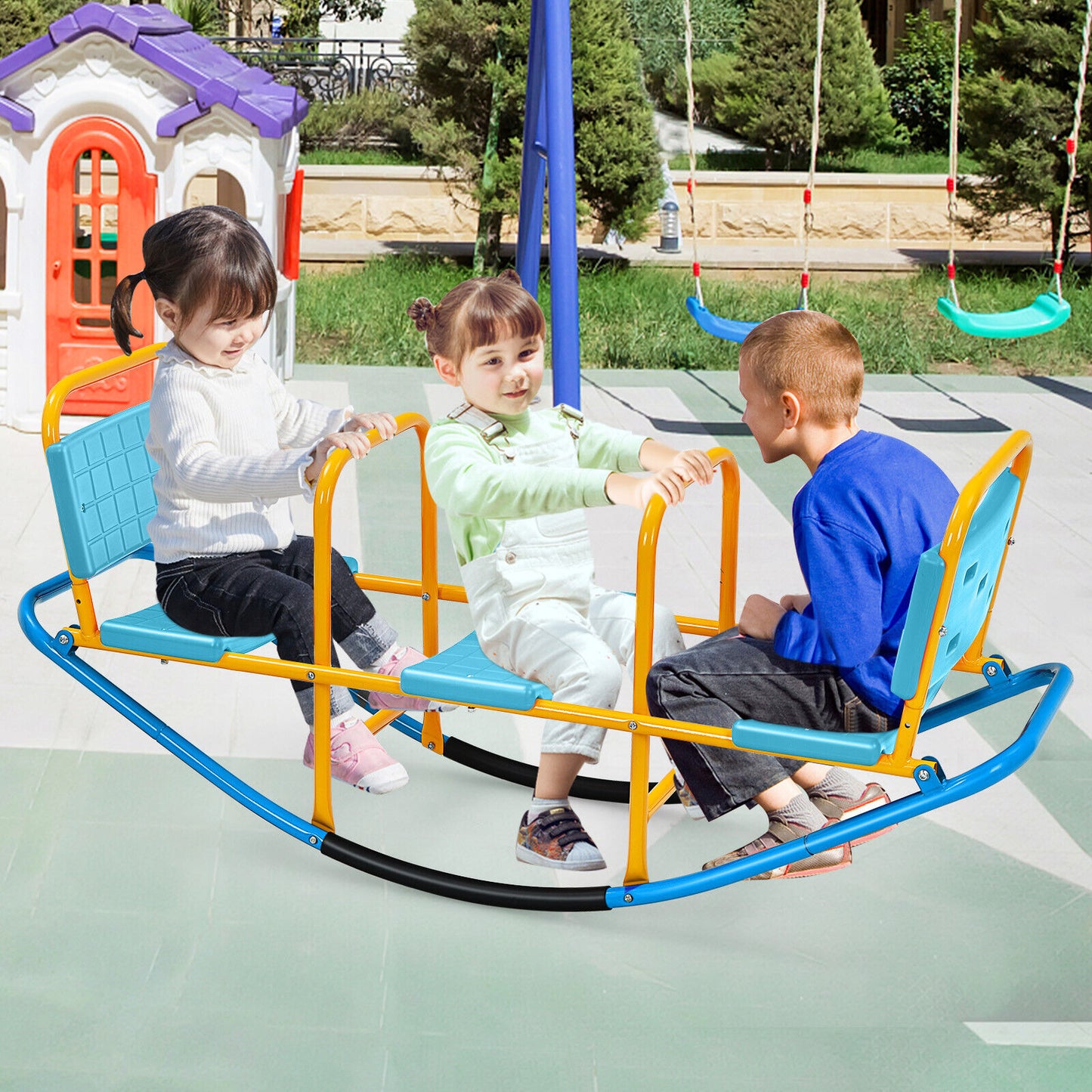 Outdoor Kids Seesaw Swivel Teeter for 3 to 8 Years Old-Blue Kids Crystal