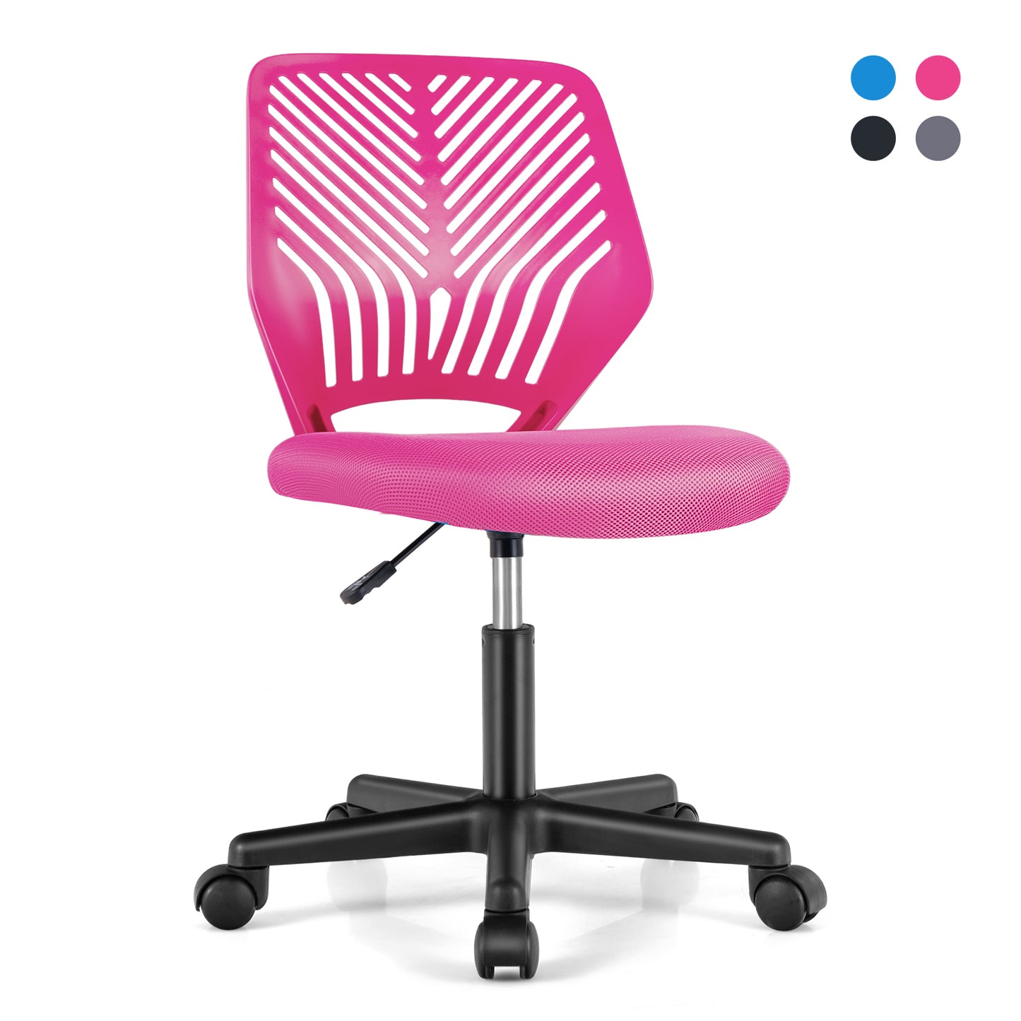 Height-adjustable Ergonomic Kids Desk Chair with Universal Casters-Pink Kids Crystal
