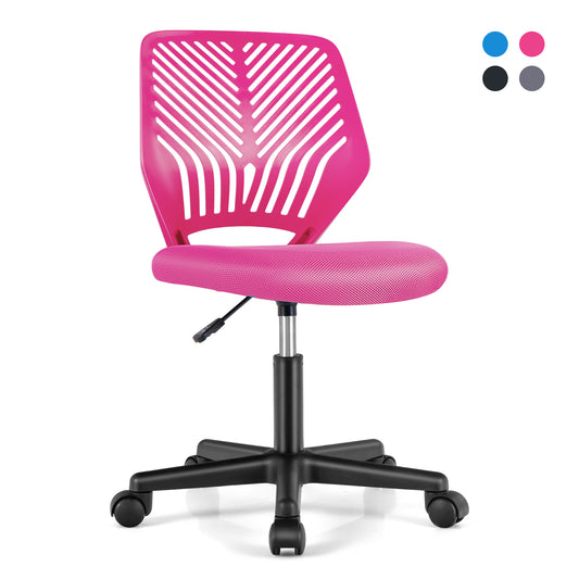 Height-adjustable Ergonomic Kids Desk Chair with Universal Casters-Pink Kids Crystal