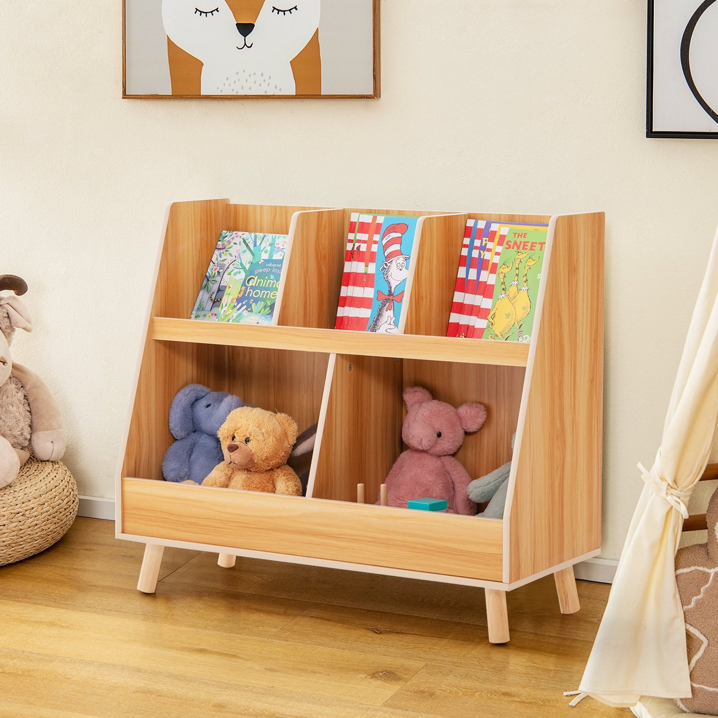 5-Cube Kids Bookshelf and Toy Organizer with Anti-Tipping Kits-Natural Kids Crystal