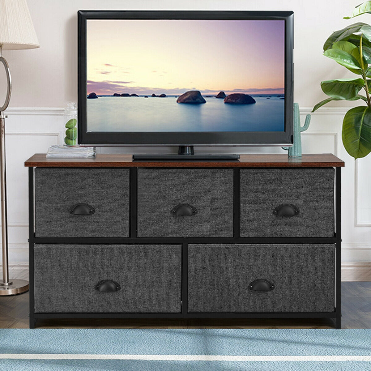 Wood Dresser Storage Unit Side Table Display Organizer-Gray Kids Crystal