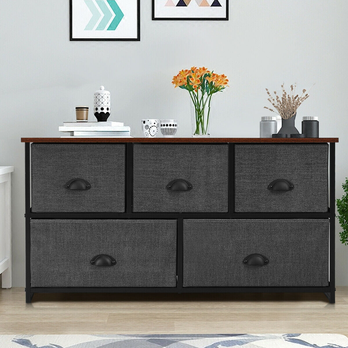 Wood Dresser Storage Unit Side Table Display Organizer-Gray Kids Crystal