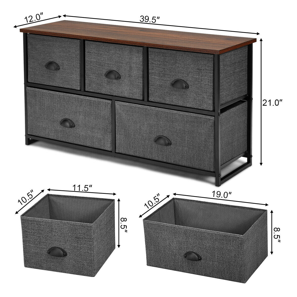 Wood Dresser Storage Unit Side Table Display Organizer-Gray Kids Crystal