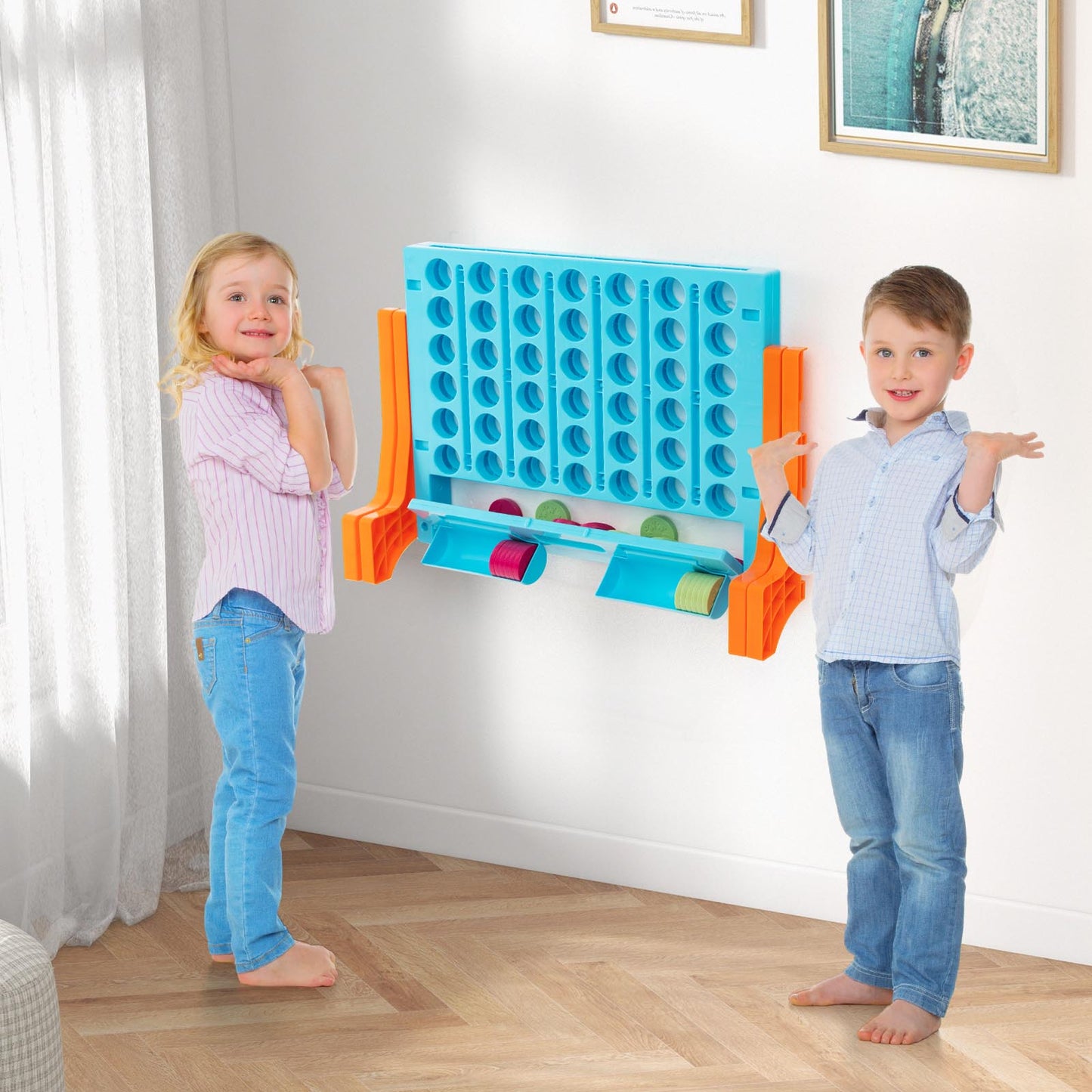 Jumbo 4-to-Score Connect Game Set with Carrying Bag and 42 Coins-Orange Kids Crystal