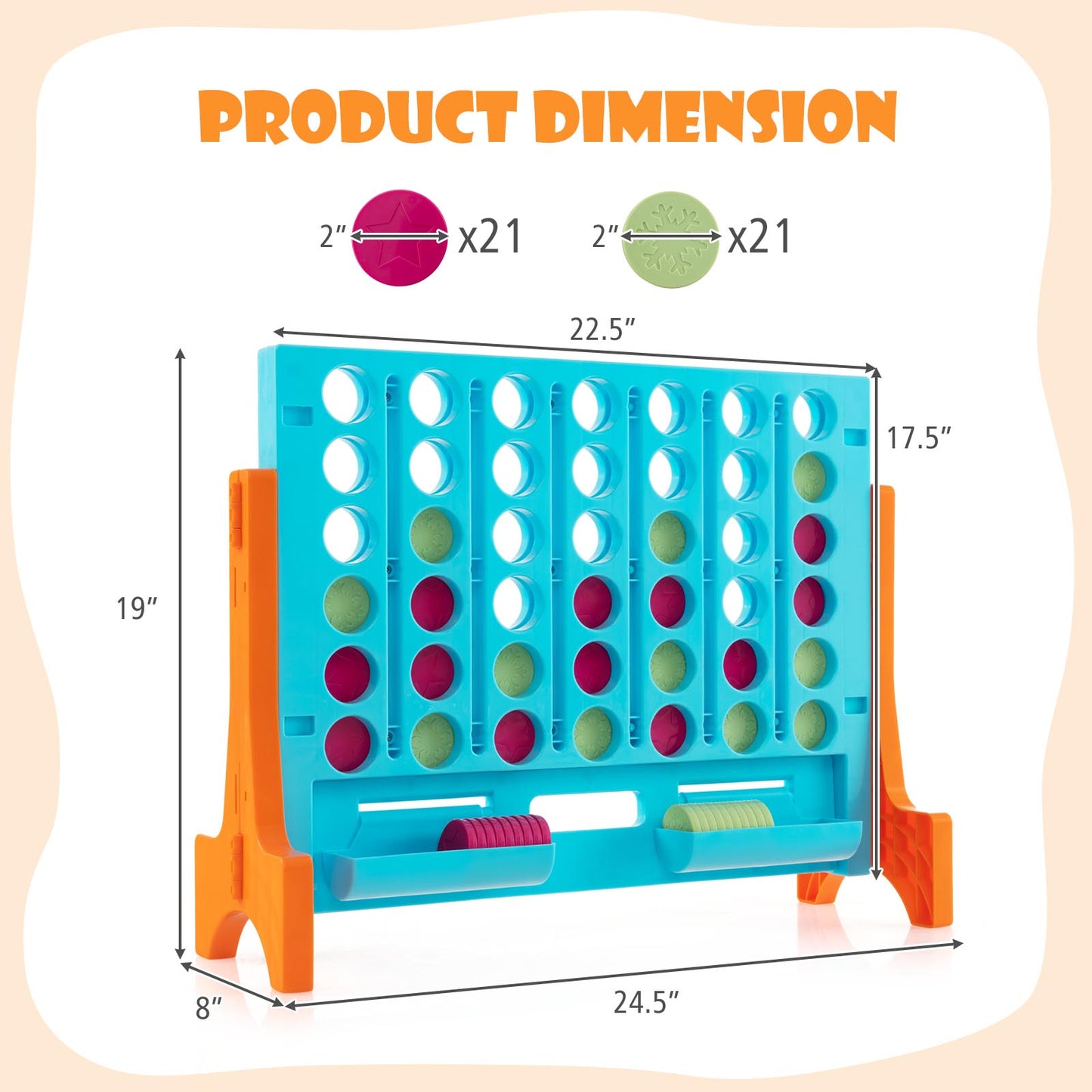 Jumbo 4-to-Score Connect Game Set with Carrying Bag and 42 Coins-Orange Kids Crystal