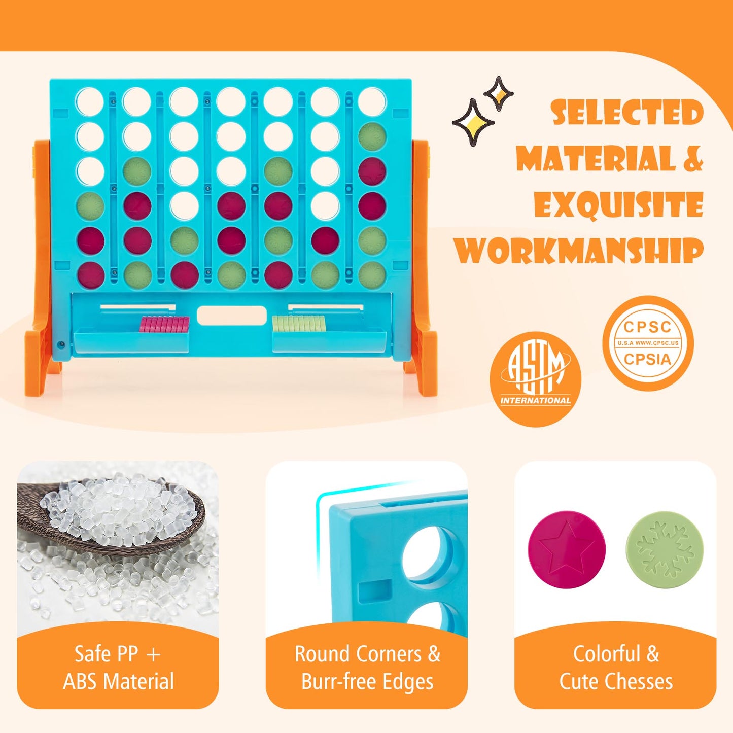 Jumbo 4-to-Score Connect Game Set with Carrying Bag and 42 Coins-Orange Kids Crystal