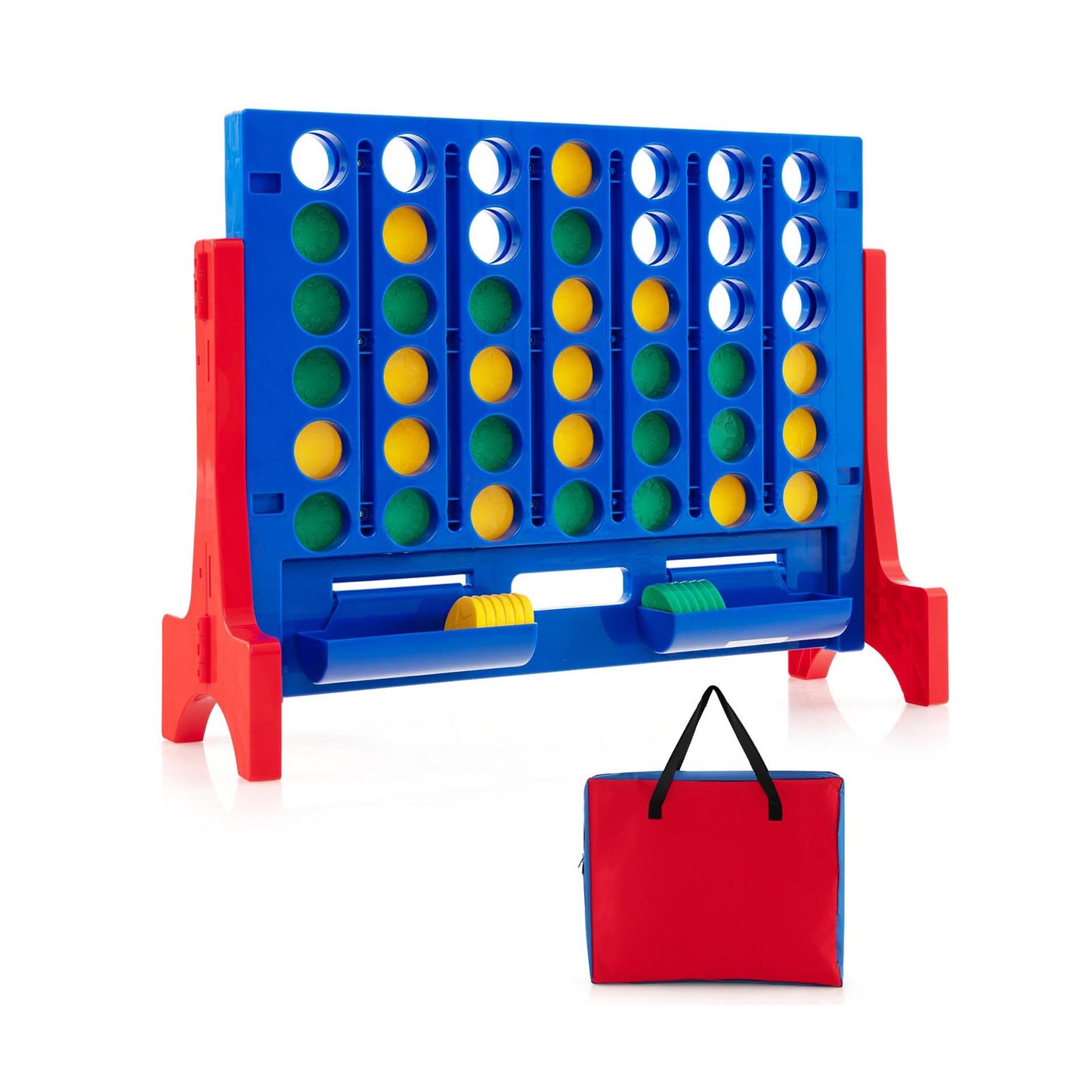 Jumbo 4-to-Score Connect Game Set with Carrying Bag and 42 Coins-Red Kids Crystal