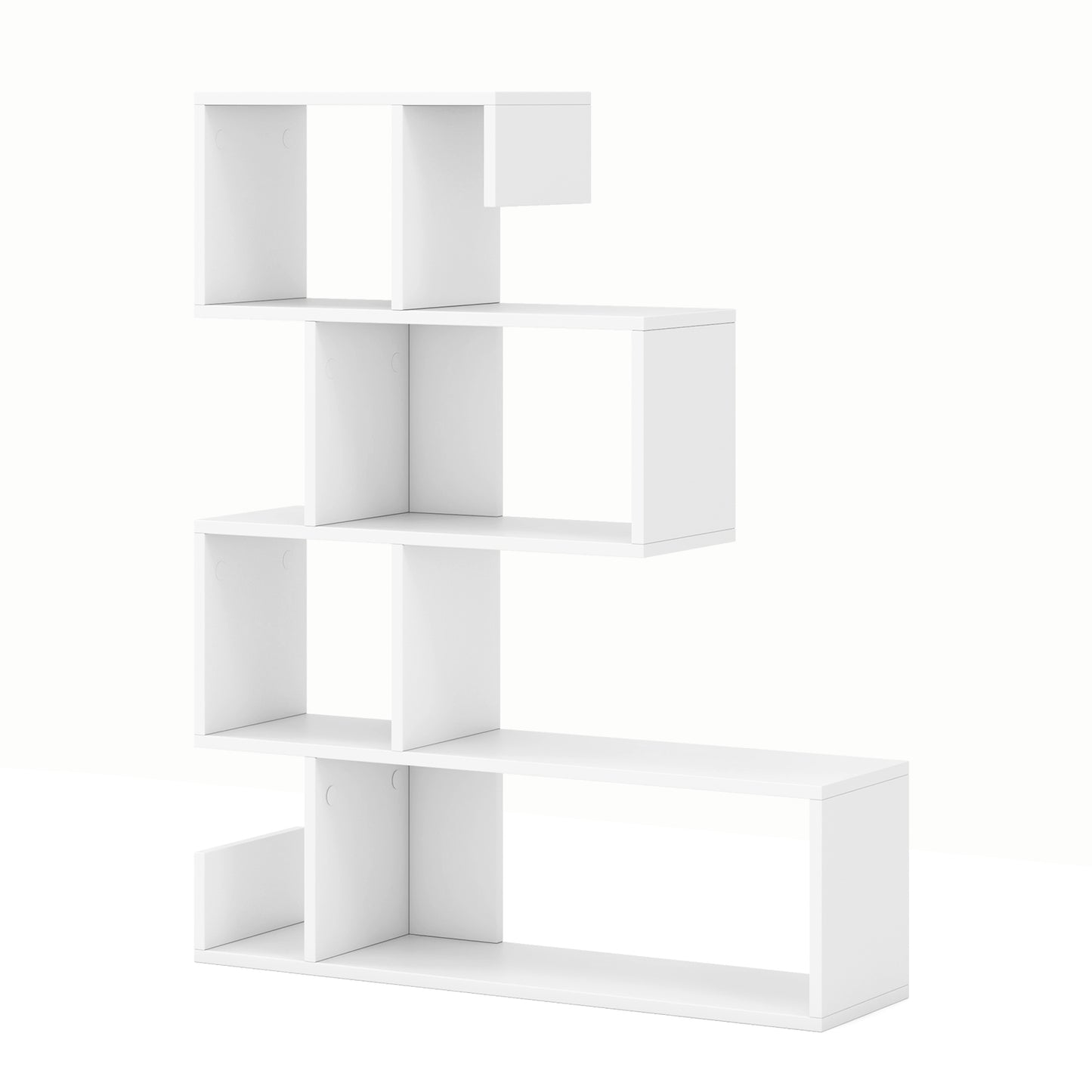 5-Tier S-Shaped Bookshelf Geometric Z-Shelf Bookcase with Open Cubes-White Kids Crystal