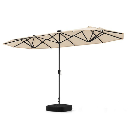 13FT Double-sided Patio Umbrella with Solar Lights for Garden Pool Backyard-Beige Kids Crystal
