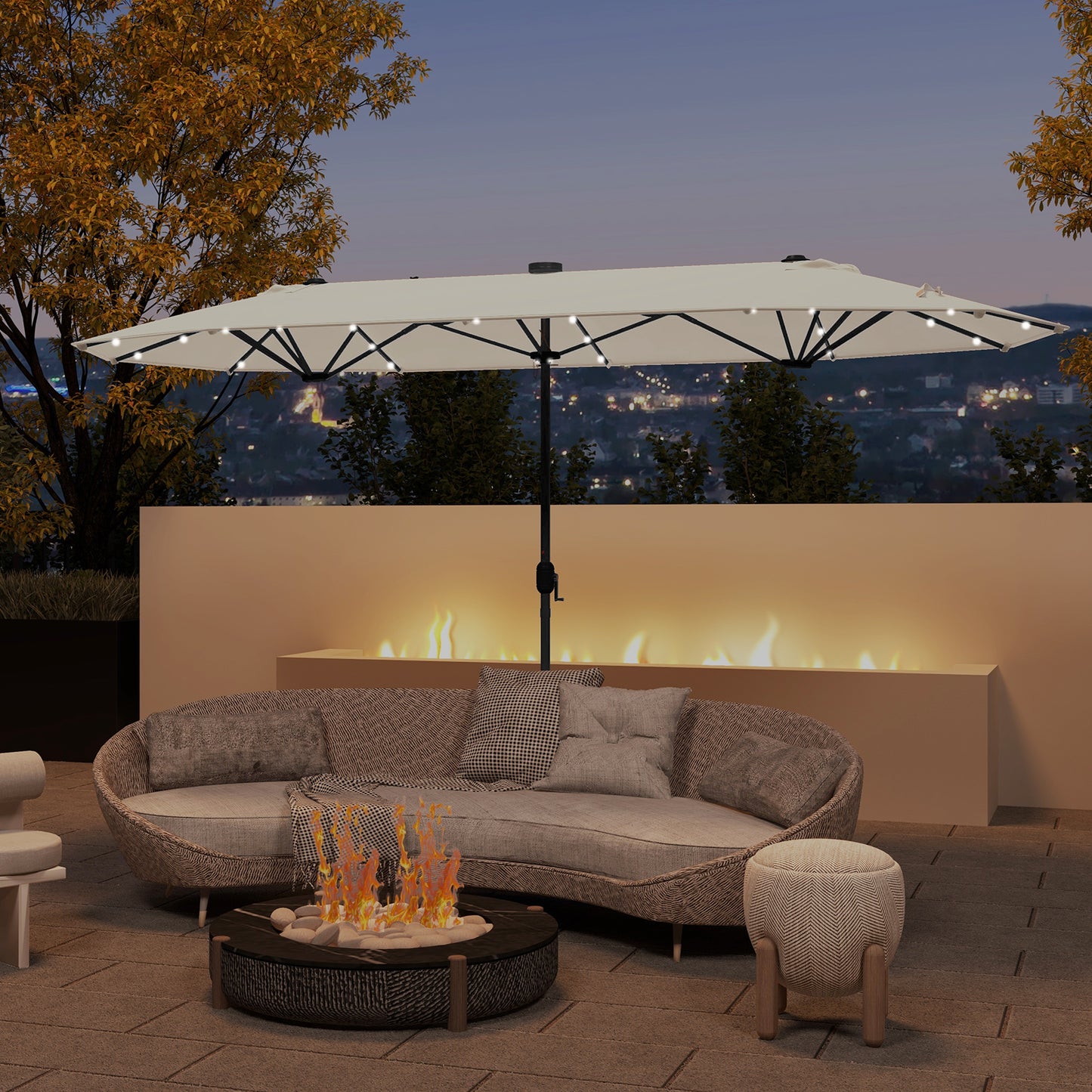 13FT Double-sided Patio Umbrella with Solar Lights for Garden Pool Backyard-Beige Kids Crystal