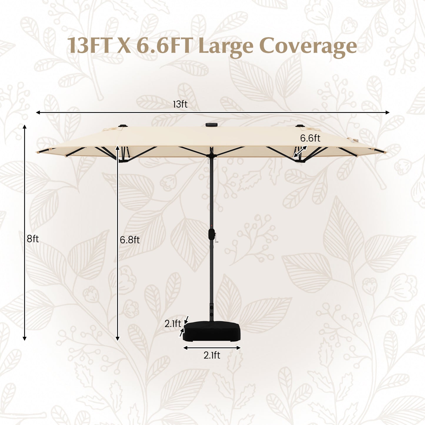 13FT Double-sided Patio Umbrella with Solar Lights for Garden Pool Backyard-Beige Kids Crystal