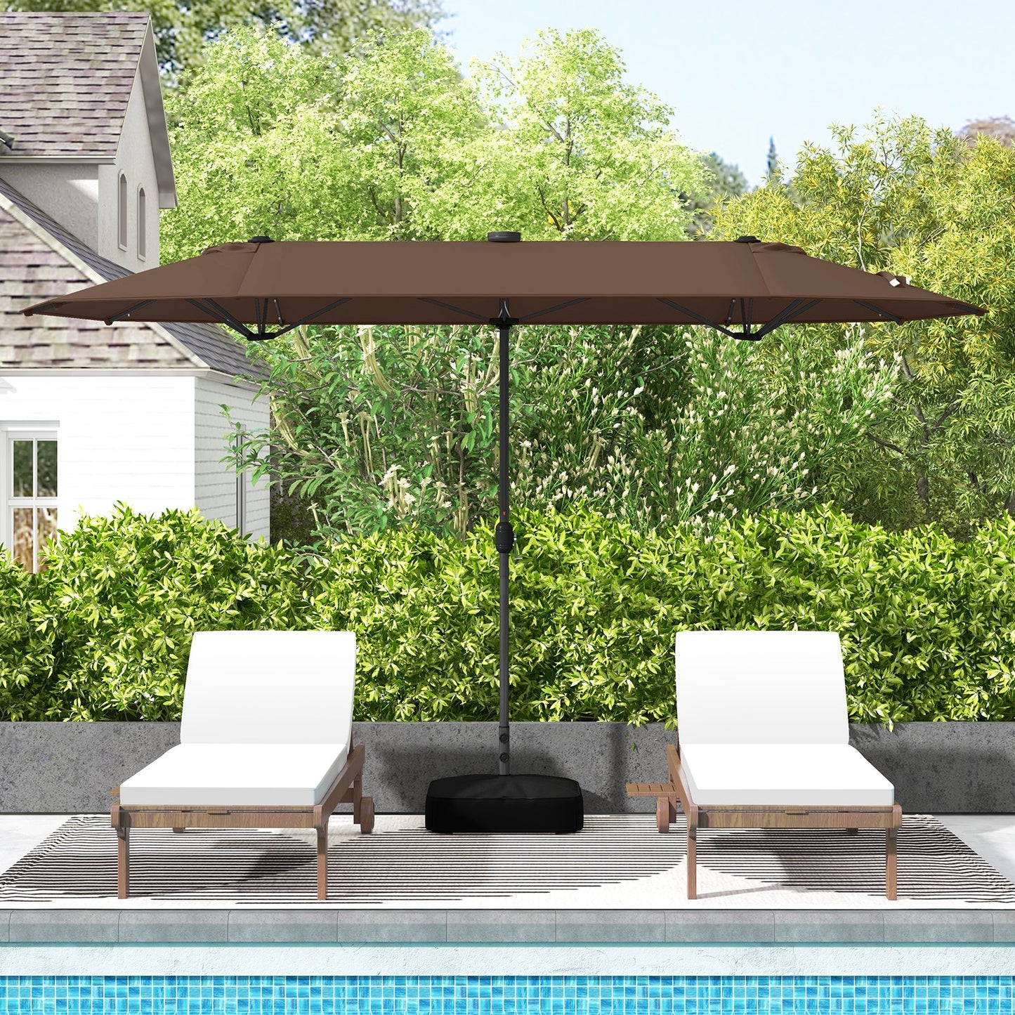 13FT Double-sided Patio Umbrella with Solar Lights for Garden Pool Backyard-Coffee Kids Crystal