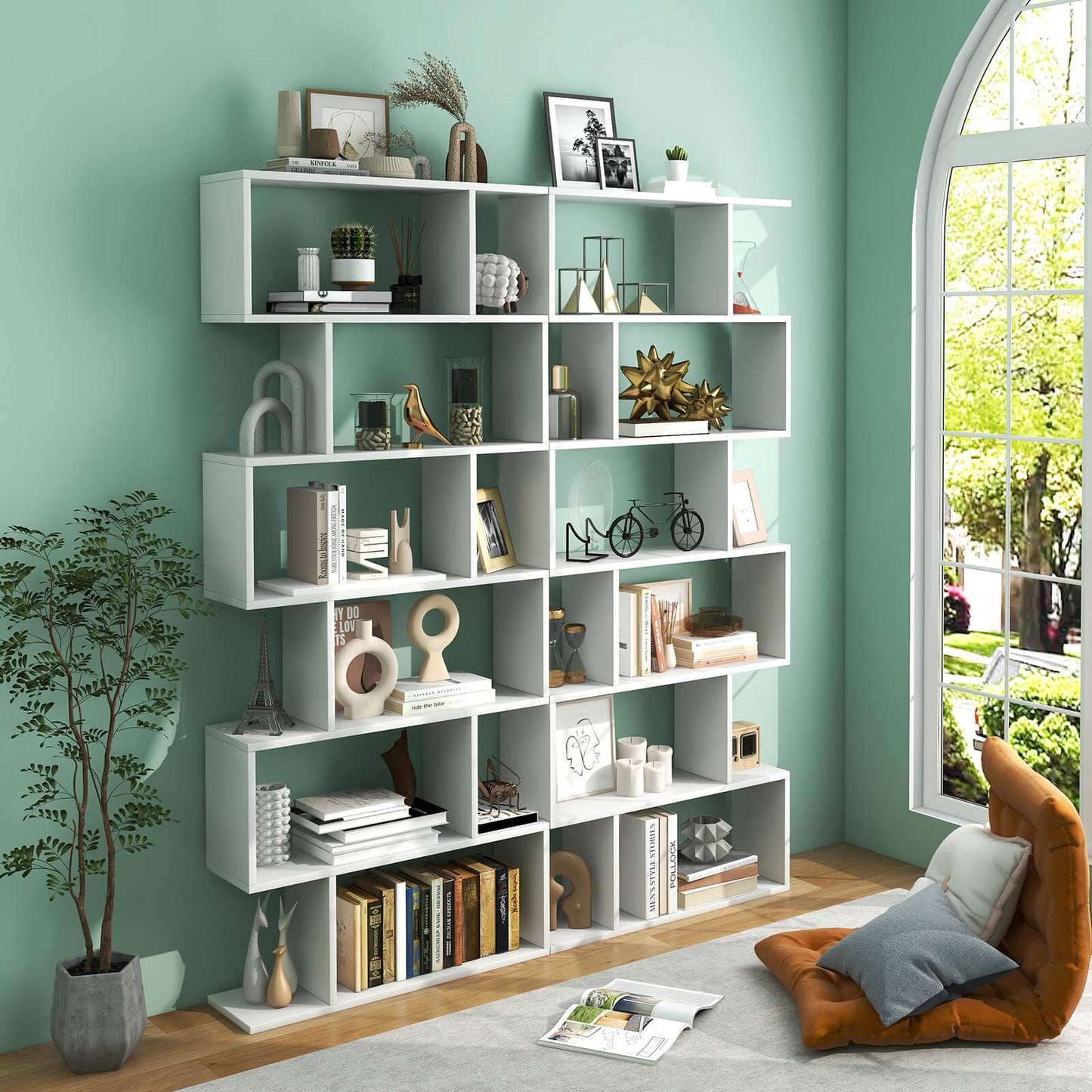 6 Tier S-Shaped Bookshelf Storage Display Bookcase Decor Z-Shelf-White Kids Crystal