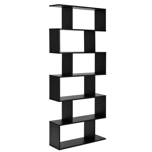 6 Tier S-Shaped Bookshelf Storage Display Bookcase Decor Z-Shelf-Black Kids Crystal