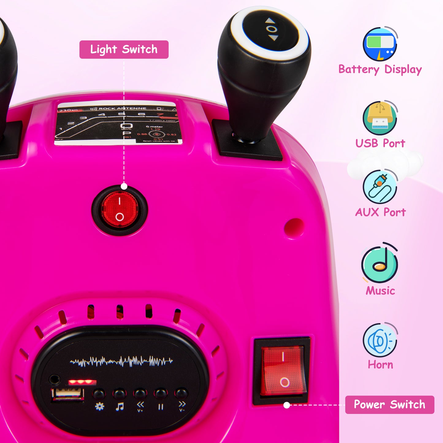 12V Kids Ride On Bumper Car with Remote Control Lights and Music-Pink Kids Crystal
