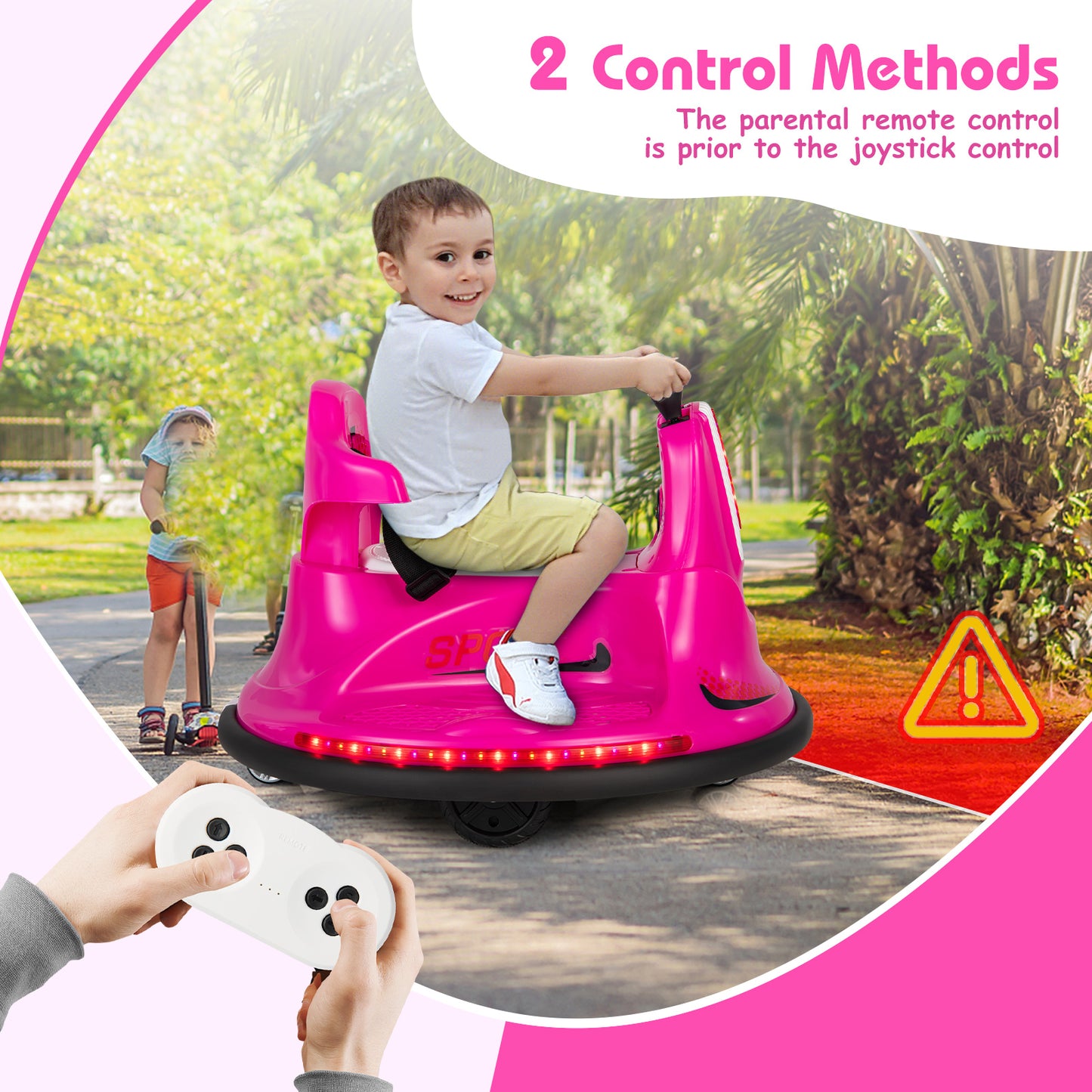 12V Kids Ride On Bumper Car with Remote Control Lights and Music-Pink Kids Crystal