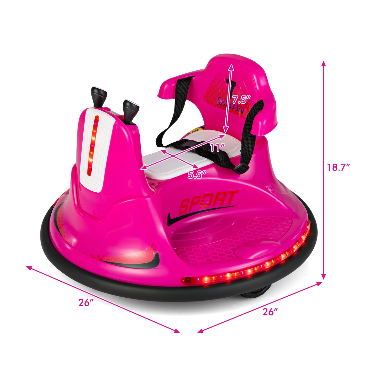 12V Kids Ride On Bumper Car with Remote Control Lights and Music-Pink Kids Crystal