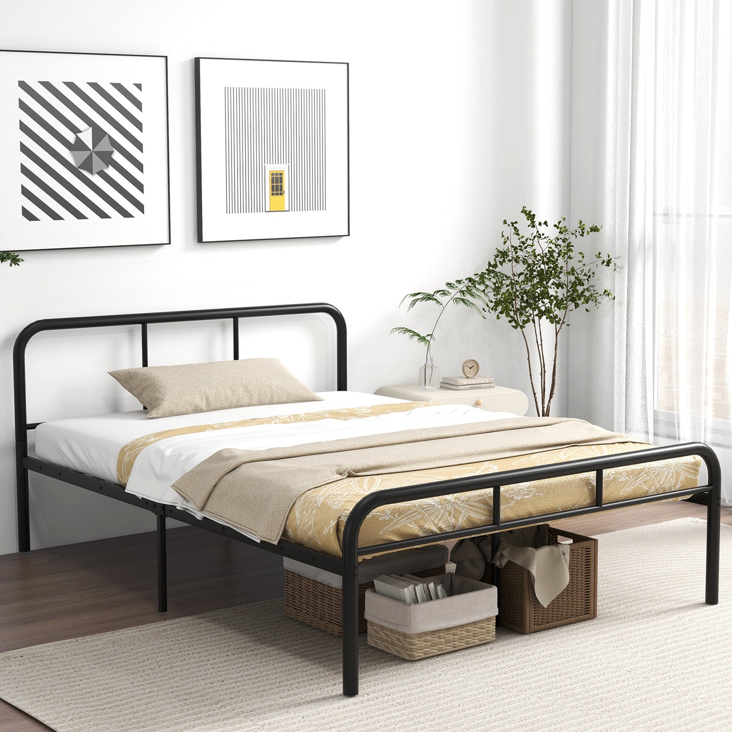 Full Bed Frame with Headboard and Footboard No Box Spring Needed-Black Kids Crystal