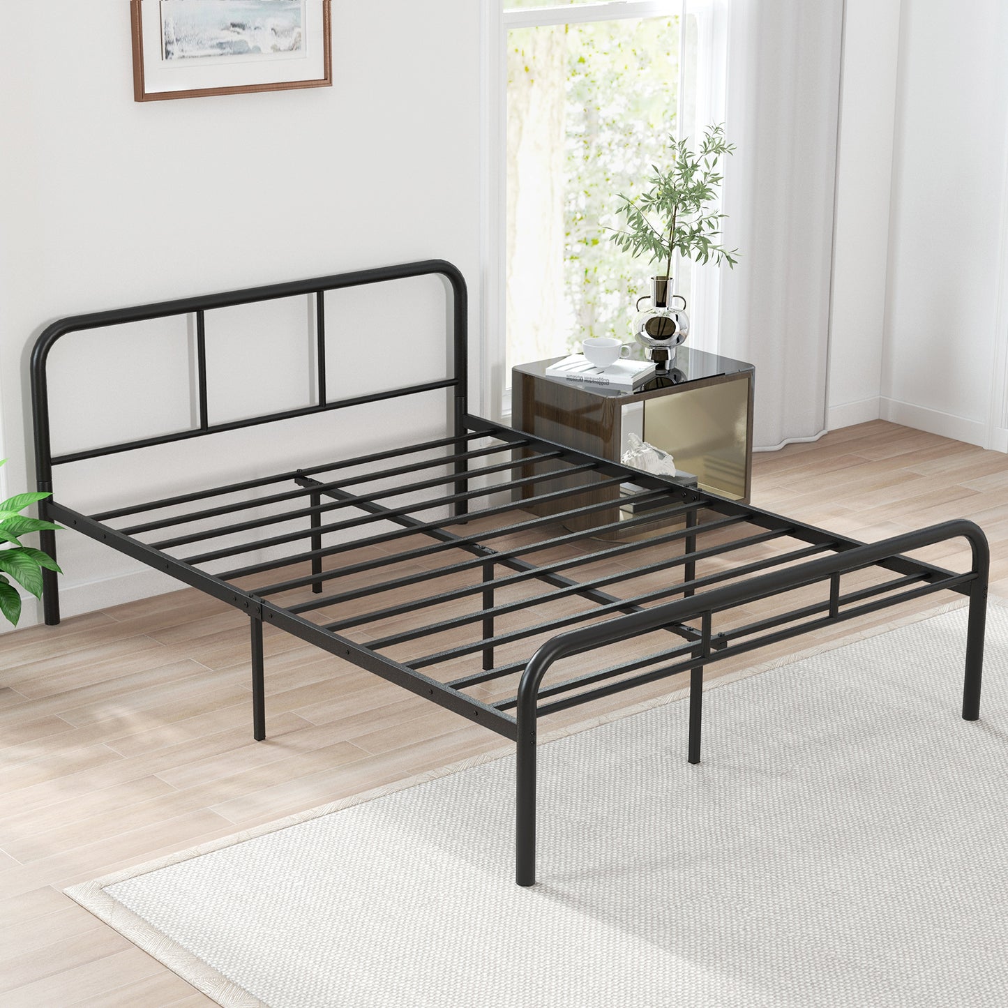 Full Bed Frame with Headboard and Footboard No Box Spring Needed-Black Kids Crystal