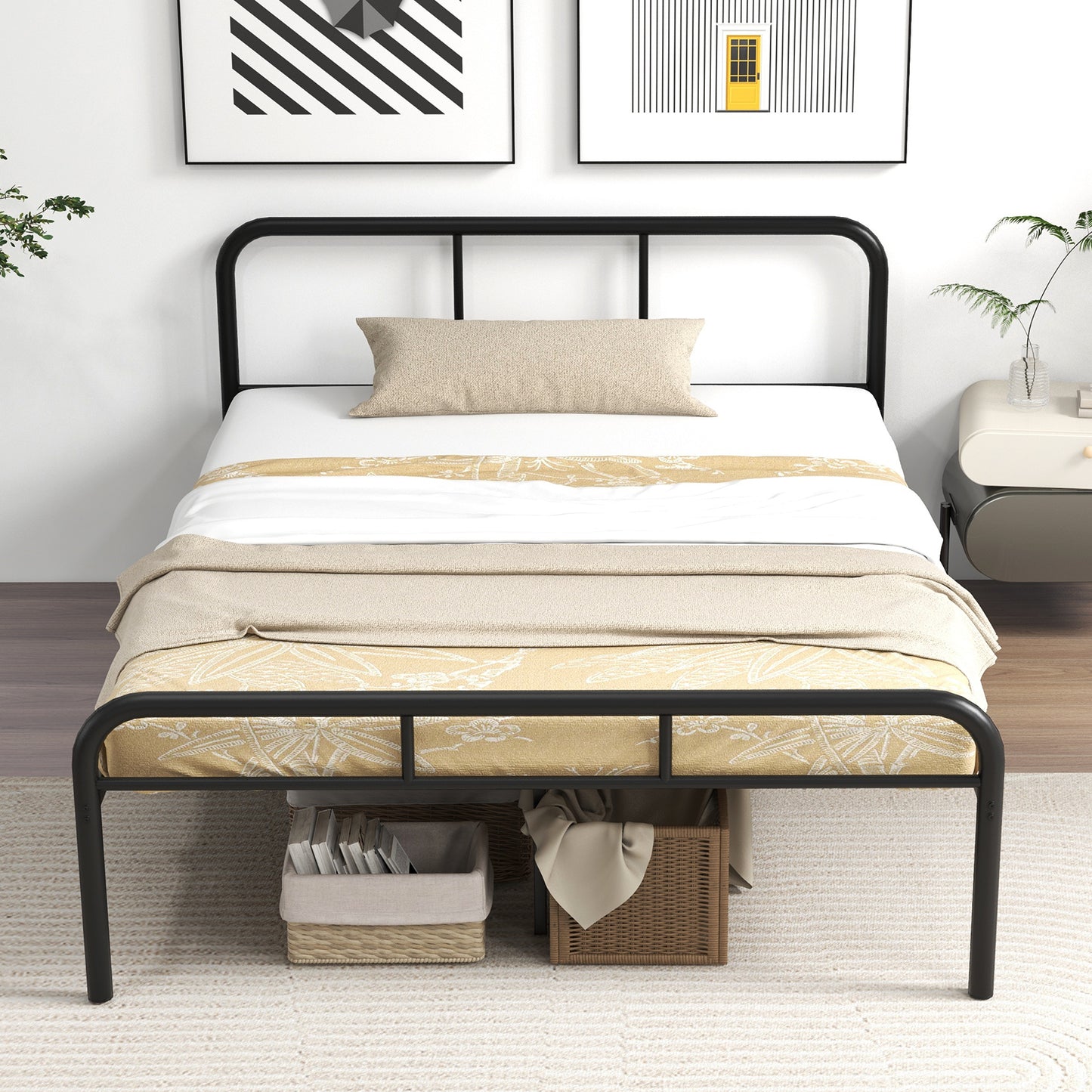 Full Bed Frame with Headboard and Footboard No Box Spring Needed-Black Kids Crystal