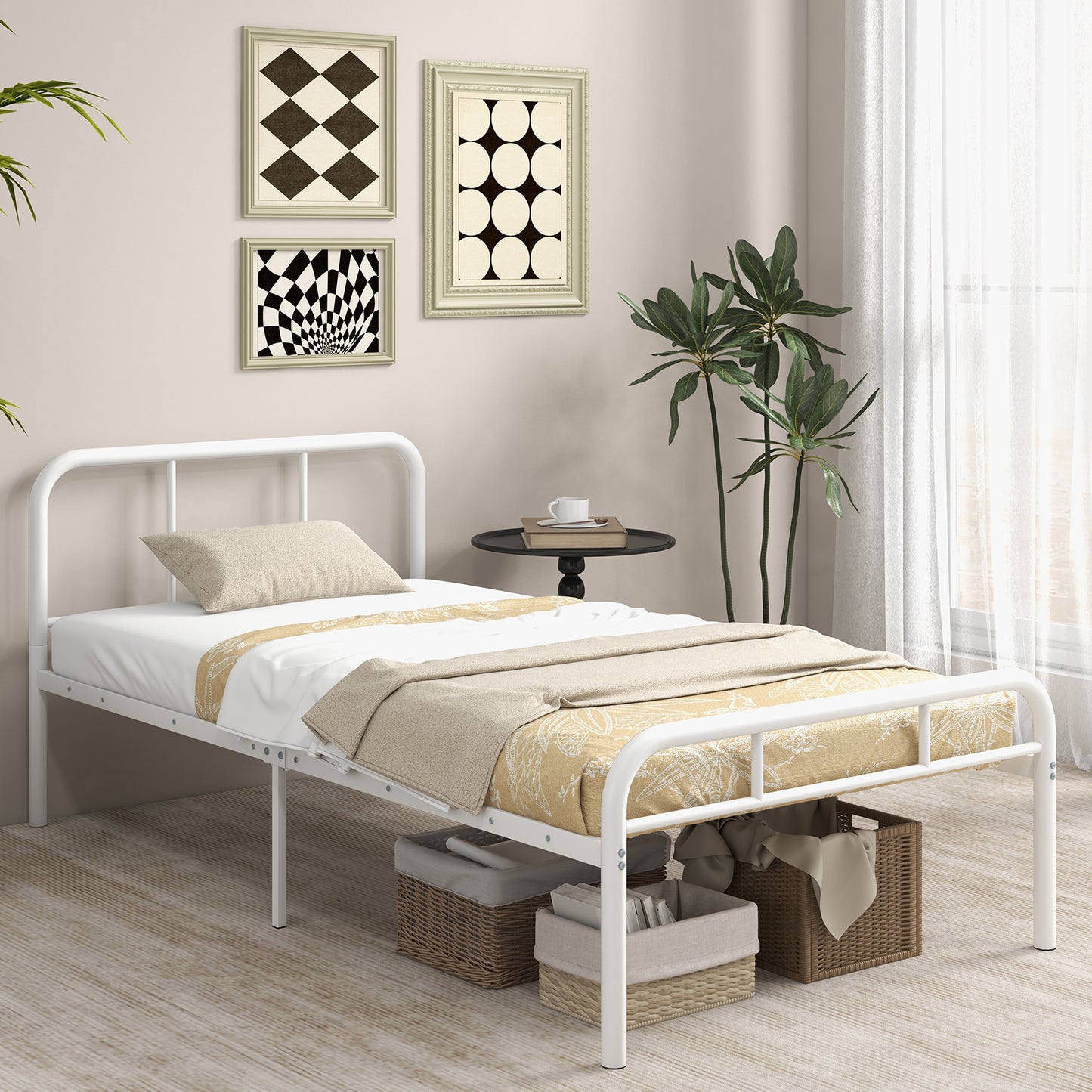 Modern Metal Platform Bed with Headboard and Footboard-White Kids Crystal