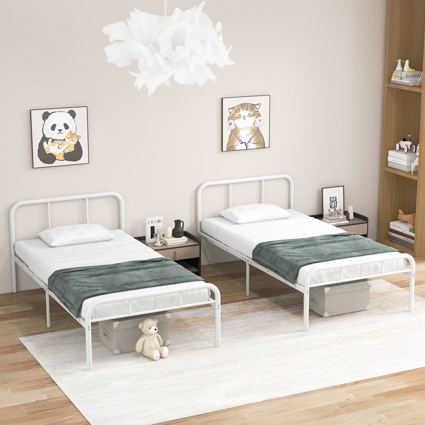 Modern Metal Platform Bed with Headboard and Footboard-White Kids Crystal