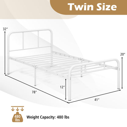 Modern Metal Platform Bed with Headboard and Footboard-White