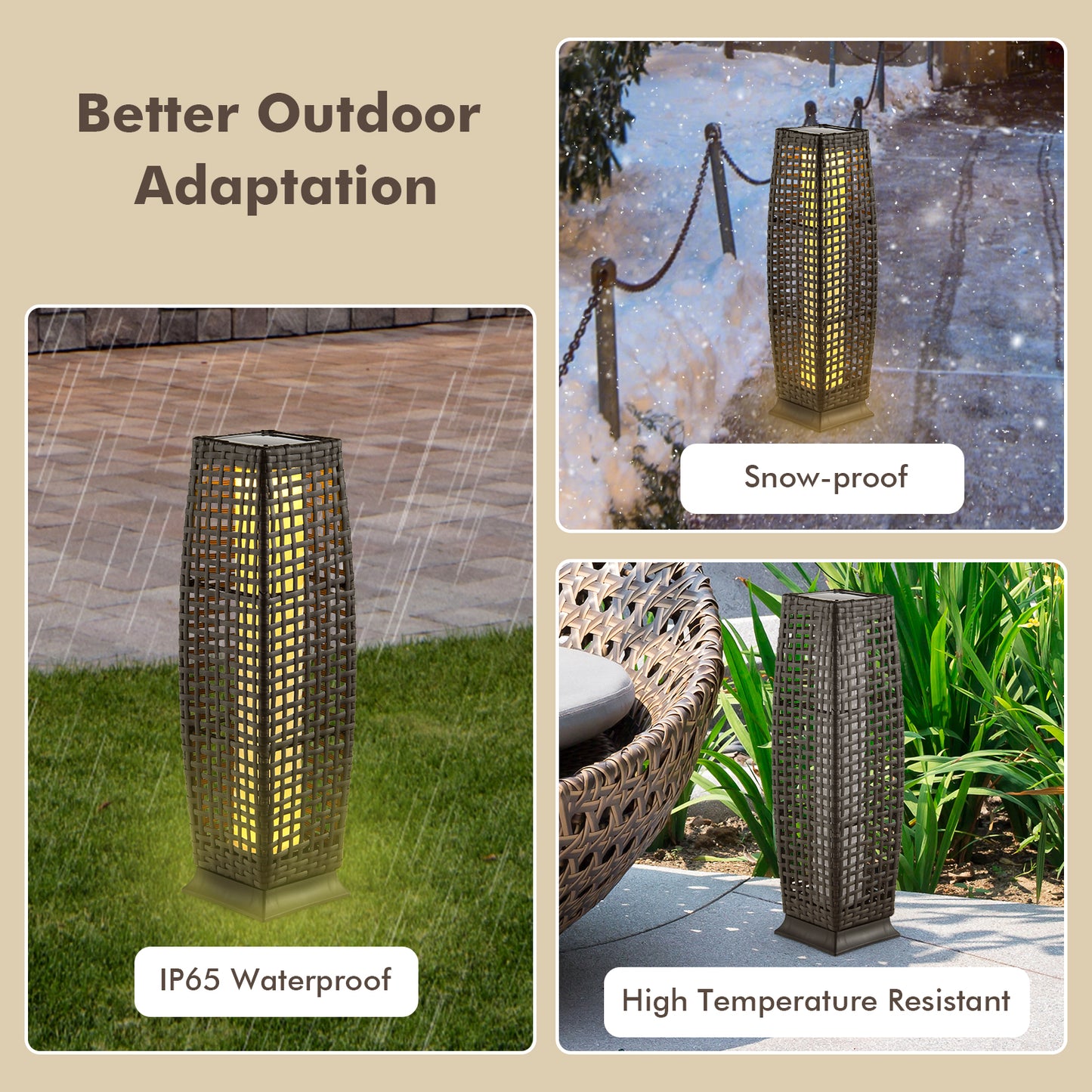 2 Pieces Solar-Powered Square Wicker Floor Lamps with Auto LED Light-Brown Kids Crystal