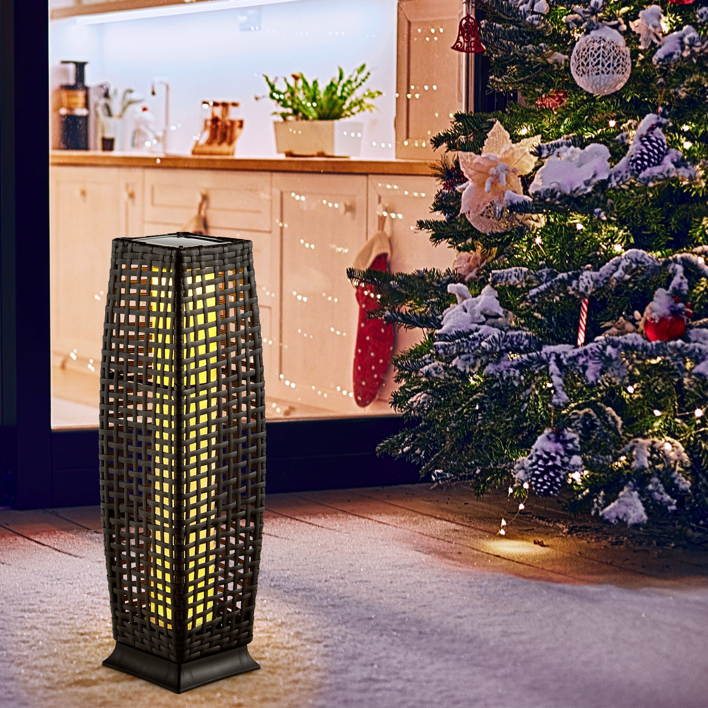 2 Pieces Solar-Powered Square Wicker Floor Lamps with Auto LED Light-Black Kids Crystal