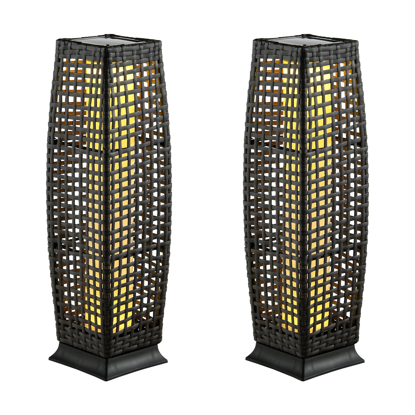 2 Pieces Solar-Powered Square Wicker Floor Lamps with Auto LED Light-Black Kids Crystal