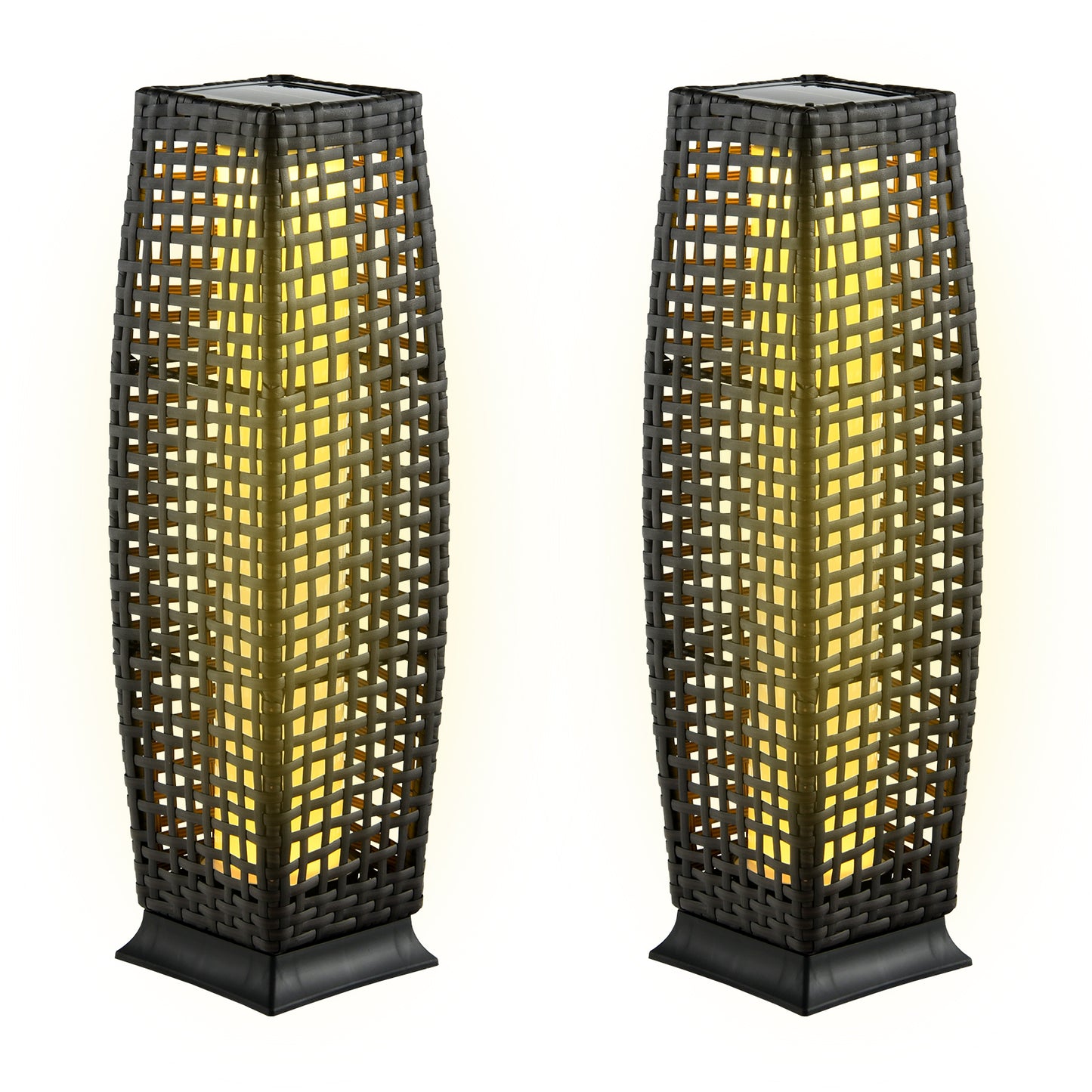 2 Pieces Solar-Powered Square Wicker Floor Lamps with Auto LED Light-Black Kids Crystal