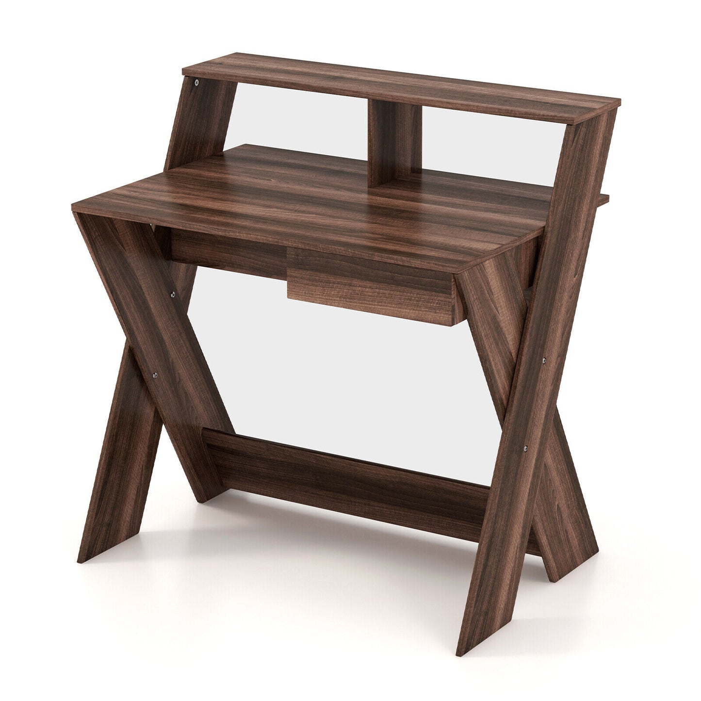 Small Computer Desk with Storage Drawer-Walnut Kids Crystal