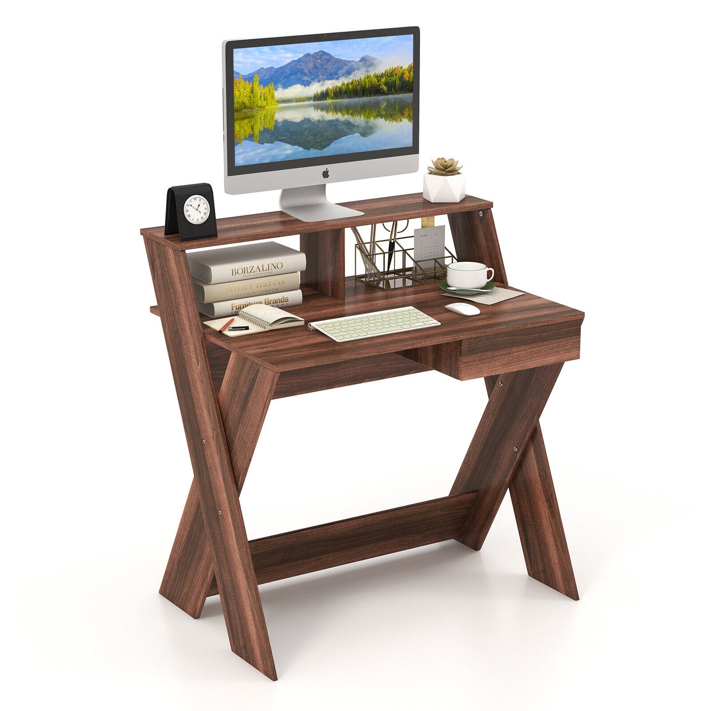 Small Computer Desk with Storage Drawer-Walnut Kids Crystal