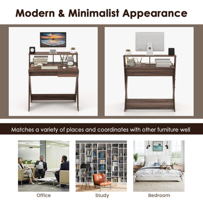 Small Computer Desk with Storage Drawer-Walnut