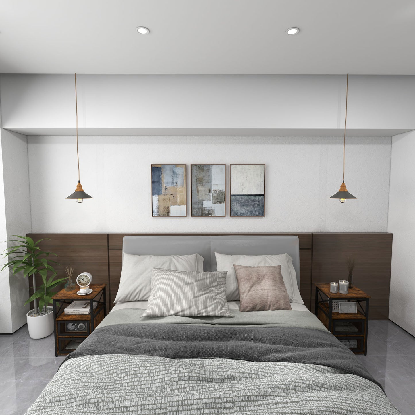 Set of 2 Modern Nightstand with 2 Flip Drawers and Open Shelf-Rustic Brown Kids Crystal