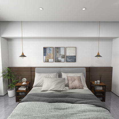 Set of 2 Modern Nightstand with 2 Flip Drawers and Open Shelf-Rustic Brown