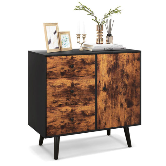 Mid-Century Wood Storage Cabinet with Door and 3 Drawers Kids Crystal