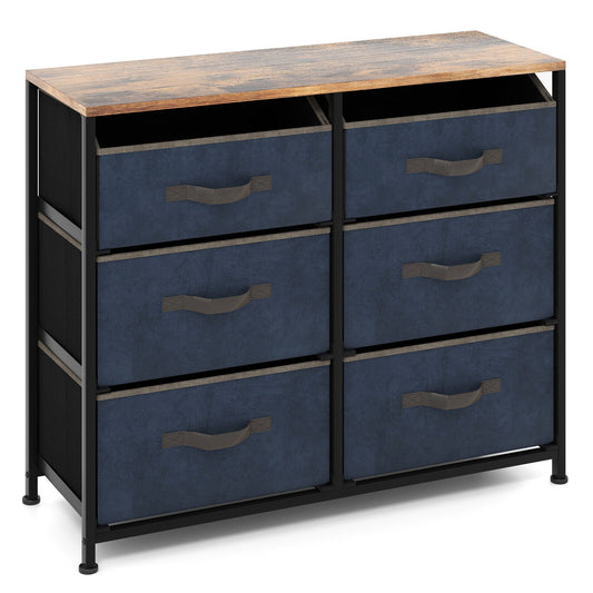 6-Drawer Dresser with Metal Frame and Anti-toppling Devices-Rustic Brown Kids Crystal