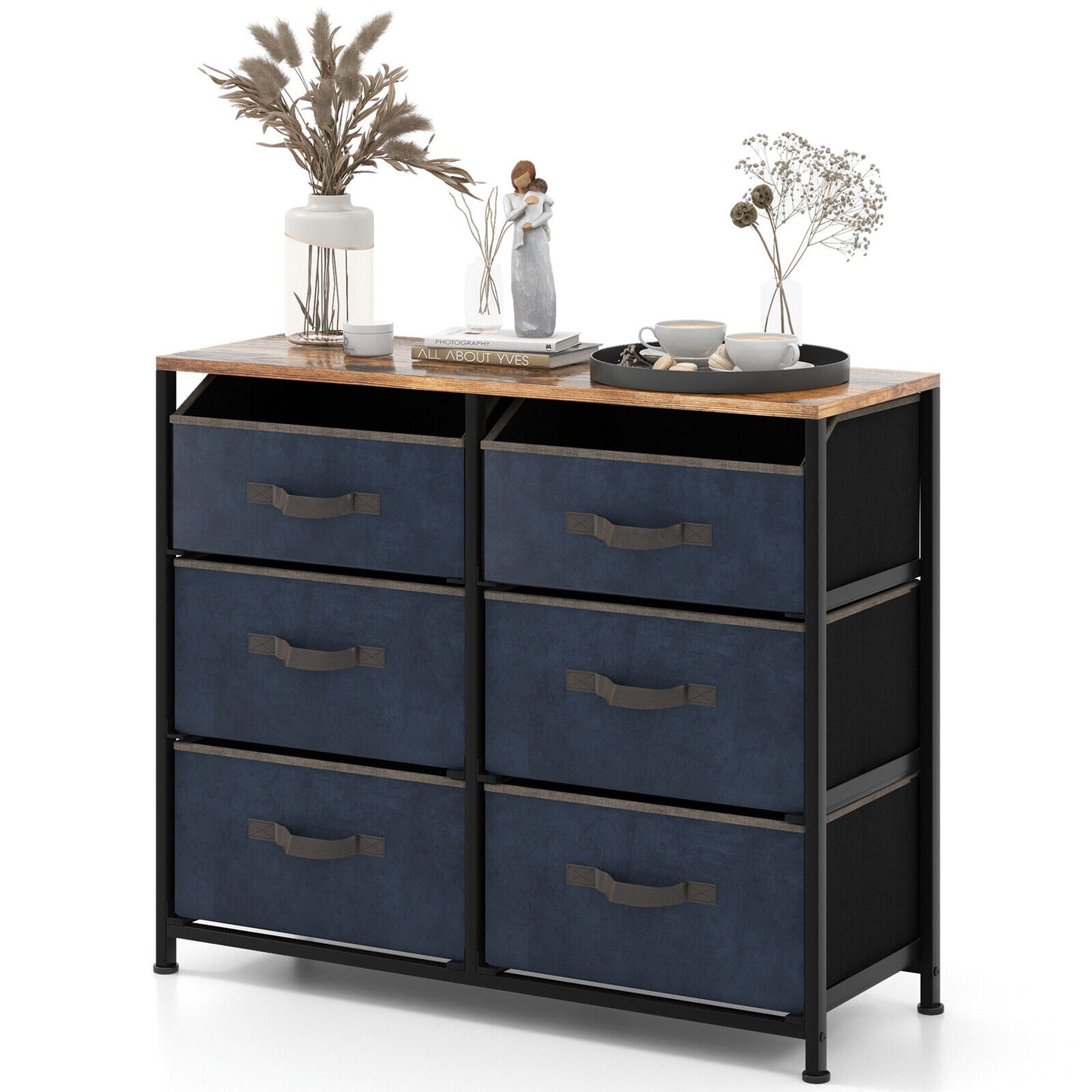 6-Drawer Dresser with Metal Frame and Anti-toppling Devices-Rustic Brown Kids Crystal